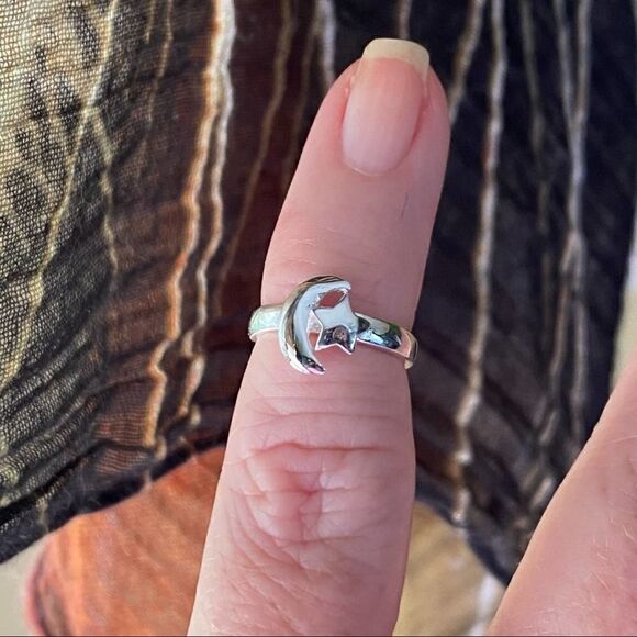 Moon And Star Sterling Silver Toe Ring Midi Ring - Picture 4 of 4